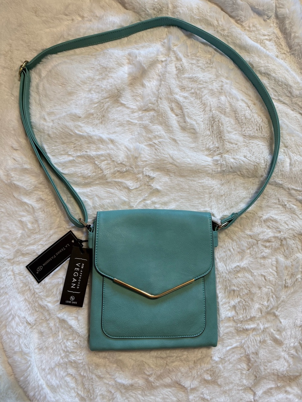 NWT Turquoise Vegan Crossbody Bag with Gold Accent
